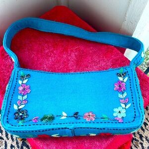 Turquoise Marerdala embroidered and beaded felt bag